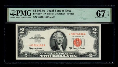 1963-A $2 Legal Tender Note STAR PMG GEM UNC 67 PPQ - Image 1 of 2