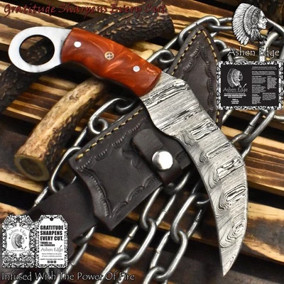 Ashen Edge Custom Karambit Knife Twist Damascus Micarta Hunting Rare - Image 1 of 4