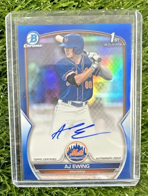 2023 Bowman Chrome Draft AJ EWING 1st Blue Refractor On Card Auto /150 Mets - Image 1 of 2