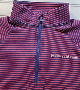 Vineyard Vines Boys Sankaty RED/BLUE STRIPE 1/4 Zip Performance Shirt Size SM. - Picture 1 of 9