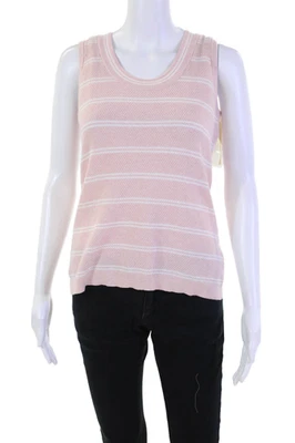 Camiseta sin mangas Kinross de cachemir para mujer a rayas tejido abierto cuello redondo texturizada rosa talla XS Foto 1 de 4