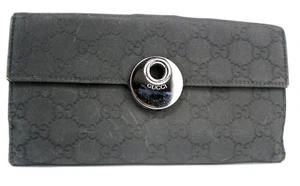 Authentische Gucci GG schwarze Canvas Leder faltbare lange Damen Geldbörse Portemonnaie Italien - Bild 1 von 19