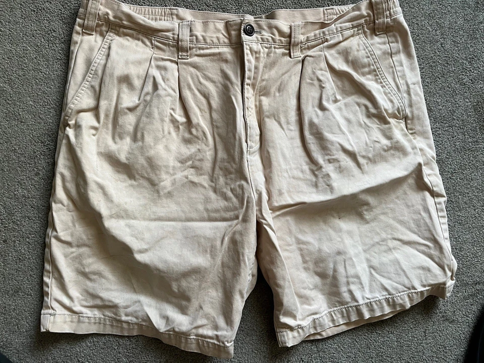 Pantalones Cortos Carga Eddie Bauer Para Hombre Talla 40 Beige Plisado Cremallera Mosca De Colección Foto 1 de 4