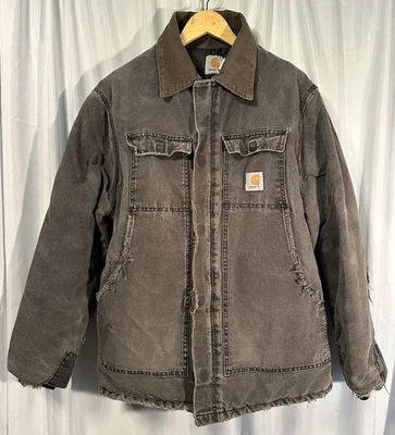 Vintage Carhartt High Distressed Detroit Quilt Lined Coat Men’s Black Grey - Image 1 of 4