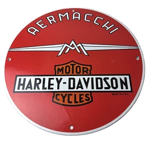 Insegna Moto Harley Davidson Vintage - Insegna Pompa Gas Porcellana Aermacchi - Foto 1 di 14