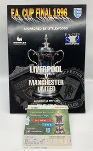 RARO Liverpool v Manchester United 1996 FA Cup Programa Final + Boleto CANTONA - Imagen 1 de 3