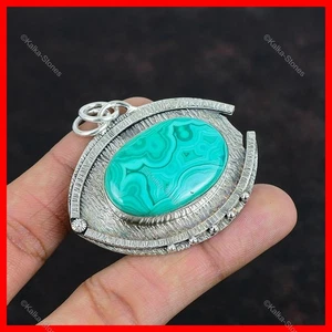 Sisters Day Deal Oval Malachite Stone Heart Chakra Birthday Pendant 925 Silver - Picture 1 of 6