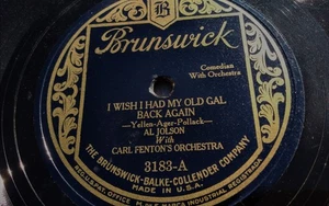 Al Jolson 78rpm Single 10-inch Brunswick Records #3183 I Wish I Had My Old Gal - Imagen 1 de 6