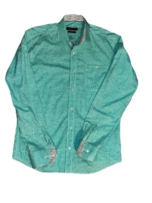 Camisa Bugatchi Uomo Ajuste Forma Lino Para Hombre Grande Verde Abotonada Manga Larga Foto 1 de 4