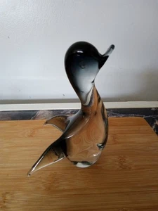 Vintage MURANO Style GLASS Duck Bird Figurine ~ Smoked Grey  - Picture 1 of 4