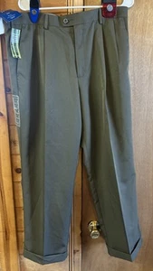 Dockers Dress Pants Mens 36x29 Sage Green Lincoln Relaxed Fit Pleated Cuffed - Picture 1 of 7
