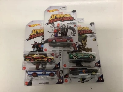 Hot Wheels SPIDER-MAN Maximum Venom Marvel Comics Complete Set of 5 Cars - Image 1 of 4