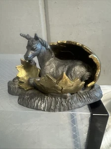 Michael Ricker 1983 Pewter Newborn Series UNICORN in Golden Egg 4.5" long - Picture 1 of 12