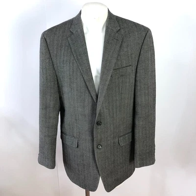Chaps Herringbone 46L? Men's 100% Wool Button Sport Coat Jacket Gray - Image 1 of 4