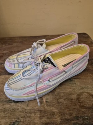 Sperry Topsider Mujer 7M Lona Boatshoe Pastel Rayas Cuero Encaje Foto 1 de 4