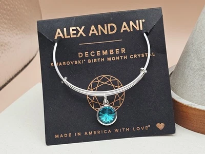  Alex Ani Swarovski Crystal Blue Zircon December Silver Charm Bracelet ✨️ New - Image 1 of 4