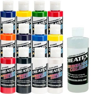 12 Createx Colors Airbrush Paint Set Basic Colors, Mix cups, FREE How to Book - Picture 1 of 1