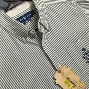 Ralph Lauren Camicia Uomo L Verde Bianco Righe Polo Athletic Club NYC Crest Nuova con etichette - Foto 1 di 15