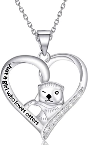 Otter Halskette Otter Geschenke Just Who Lovers Otter Meerestier Herz Anhänger Schmuck - Bild 1 von 7