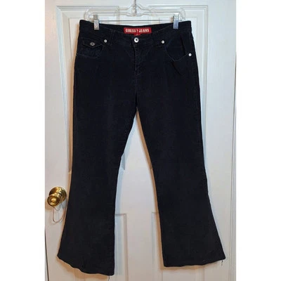 Pantalones acampanados Guess vintage negros de pana tiro medio Y2K grunge ropa de calle talla 29 Foto 1 de 4