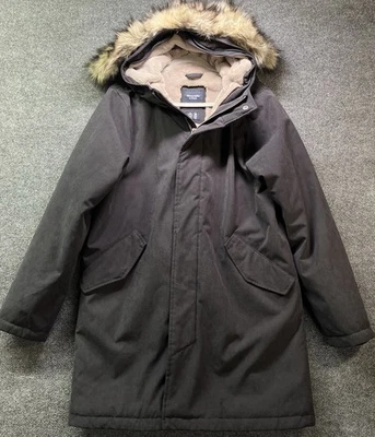 Abercrombie Fitch Sherpa Lined Parka Womens L Black Faux Fur Hood Winter Coat - Image 1 of 4