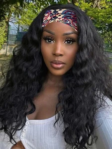 UNice Peruvian Water Wave Curly Headband Human Hair Wig Glueless Wear and Go 12A - Picture 1 of 14