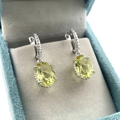 Brincos pendentes femininos de prata esterlina 925 feitos à mão com pedra preciosa de quartzo limão gif - Imagem 1 de 4