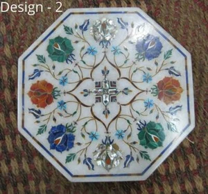 12" White Marble Table Top Coffee Side Inlay Lapis Mosaic pietra dura Decor k7 - Picture 1 of 3