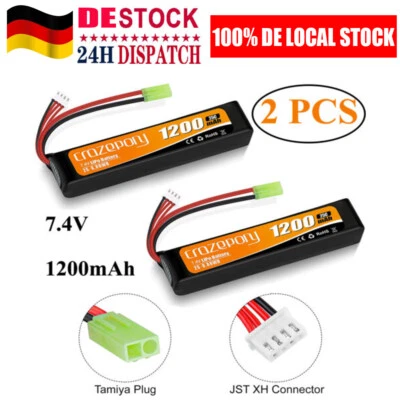 7,4V 1200mAh LiPo Batterie 25C mit Mini-Tamiya-Stecker für Airsoft Guns Gewehr - Bild 1 von 4