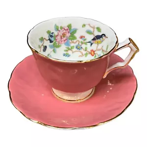 Aynsley Pembroke Rosa Taza de Té Platillo Set Pájaro Floral Taza de Té Borde Dorado Inglaterra - Imagen 1 de 14