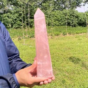 Top 1.32kg Natural Rose Quartz Obelisk Quartz Crystal Wand Point Reiki Tower Gem - Picture 1 of 18