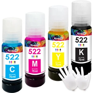 4P Koala 522 Ink Bottle Refill for Epson ET-2720 ET-2800 ET-2400 ET-4700 ET-4800 - Picture 1 of 10