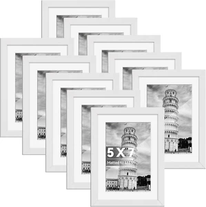 5X7 Picture Frames Set of 10, White Picture Frames Display Pictures 4X6 with Mat - Picture 1 of 12