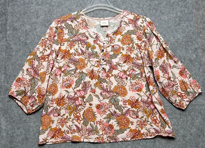 诺克斯玫瑰衬衫女式 XXL 象牙黄色花卉波西米亚嬉皮节舒适休闲 — 第 1/4 张图片