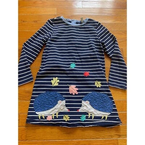 Joules Dress Girls Size 7-8Y Navy Stripes Rosalee Hedgehog Applique Long Sleeve - Picture 1 of 6