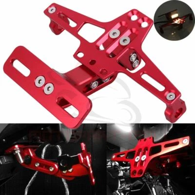 Ajustable CNC Motorcycle License Plate Holder LED Tail Light For Honda Suzuki - Image 1 of 4