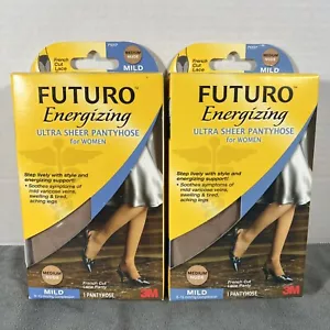 2x Pantimedias Futuro Energizante Ultra Transparente Soporte Suave Talla MEDIANA Desnudo Encaje Panty - Imagen 1 de 2