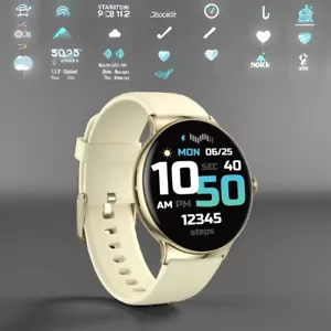 Smart Watch Men Women Fitness Tracker Blood Pressure & Heart Rate Monitor Biege - Picture 1 of 10