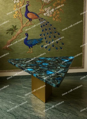 Handmade Triangle Labradorite Coffee Table – Natural Gemstone Crystal Interior - Image 1 of 4