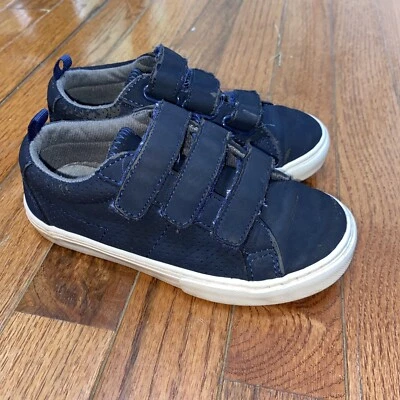 Little boy Sz 11 GAP NAVY BLUE SNEAKERS NO TIE Three Strap - Image 1 of 4