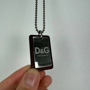 Dolce & Gabbana D&G Army Dog Tag Logo Pendant Silver Tone Chain Necklace Silvery - Picture 1 of 5