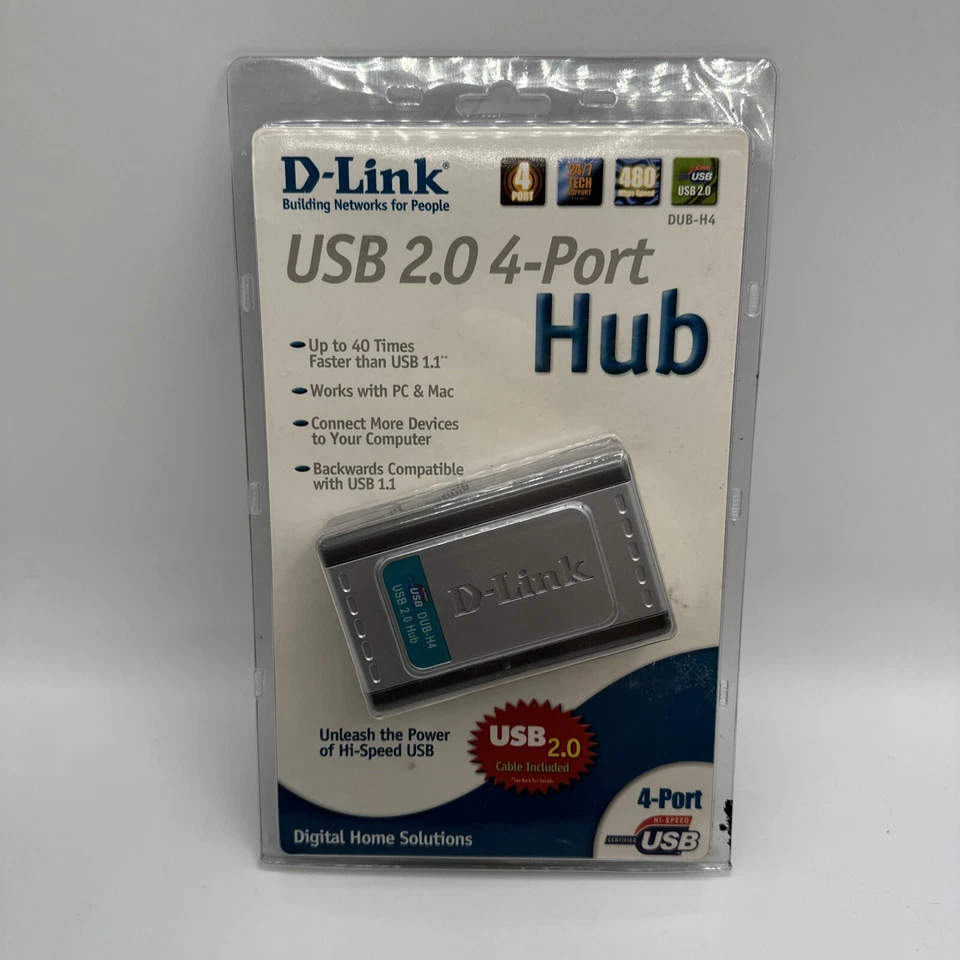 D-Link 4 Port USB 2.0 Hub Fast Charge External Hub DUB-H4 - New Sealed - Image 1 of 4