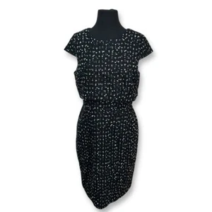 Vestido de tweed J Crew Going Places blanco y negro manga gorra a lunares talla 8 usado en excelente estado - Imagen 1 de 8