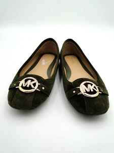 Michael Kors Fulton Moccasin Women’s Green Leather Gold Logo Flats ME17L Sz 9.5M - Picture 1 of 9