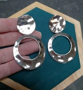 CLIP ON retro LARGE HOOP EARRINGS DROP HOOPS non-pierced SILVER FASHION big - Picture 1 of 14