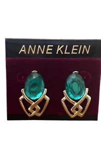 Anne Klein Fashion Earrings- oval faceted stone- blue/green color- post back - Picture 1 of 1
