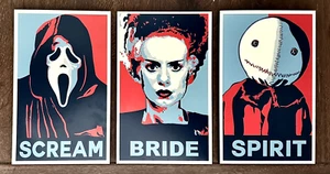 3 Horror Pop Art Mounted Posters 11/5/8" x 7 1/4" Wall Art Scream Sam Bride - Picture 1 of 9