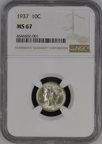 1937-P S10C WINGED-LIBERTY-HEAD OR MERCURY-DIME NGC MS-67 LOW-POP HIGH-GRADES Cover