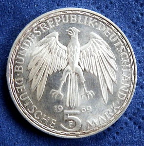 Alemania, Federación; 5 marcos KM: 1969 (F); Ag: 11,25 g (0,625); Gerhard Mercator - Imagen 1 de 2