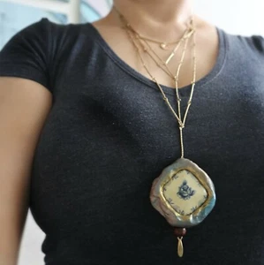 artisan handcrafted unique statement bold necklace Stone Wood pendant jewelry - Picture 1 of 77